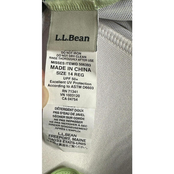 LL Bean One Piece Size 14 Green Blue Leaf Print Tank Swimsuit UPF 50+ New - Picture 3 of 4